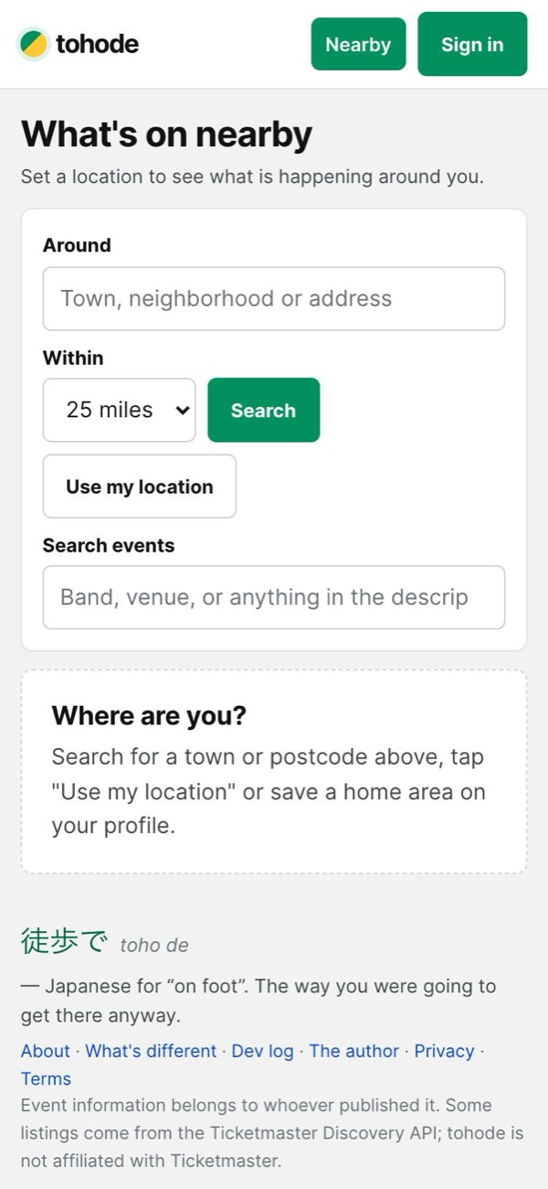 Tohode home page on a phone