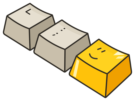 untakey logo: three keycaps, the last one gold and smiling
